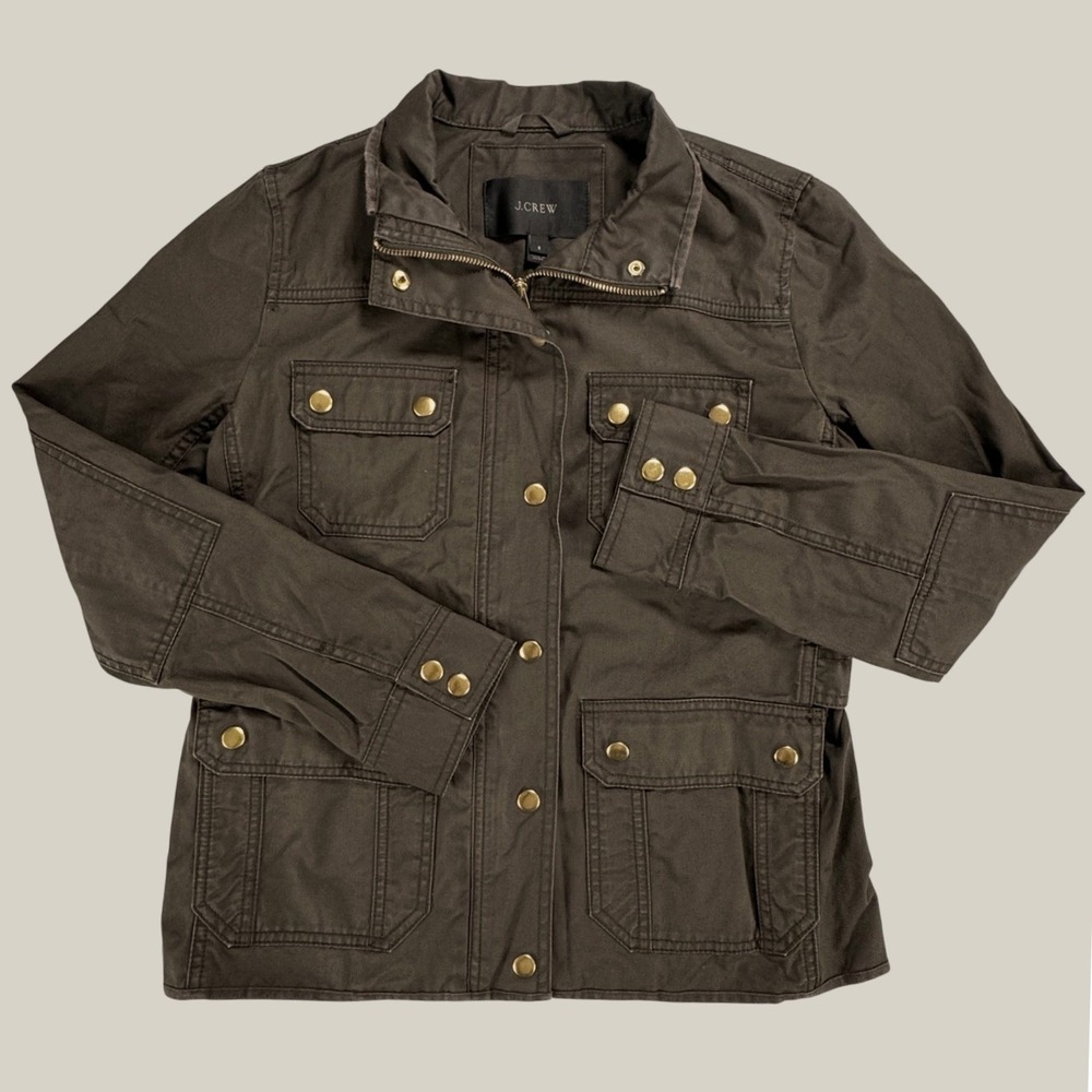 J.Crew Downtown Field Jacket Women's S Mossy Brown Waxed Cotton Utility 19034 - Picture 6 of 12